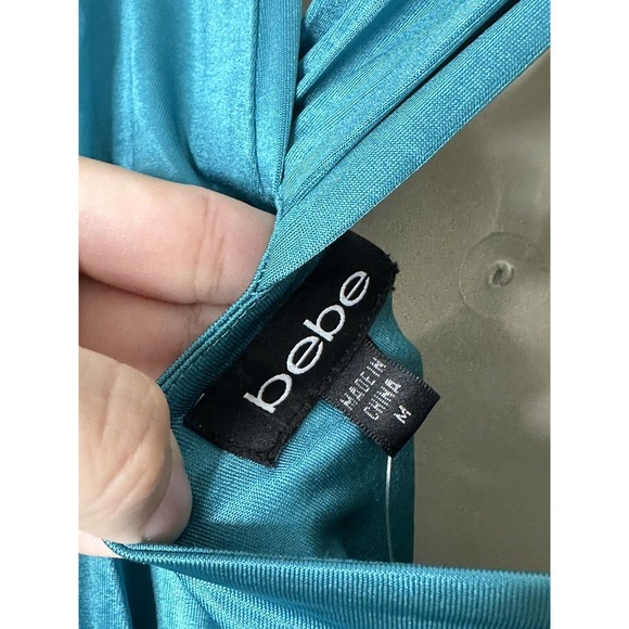 Bebe Womens Wrap And TWIST Glam Teal Shine Strappy DRESS SIZE Medium New - Picture 7 of 12